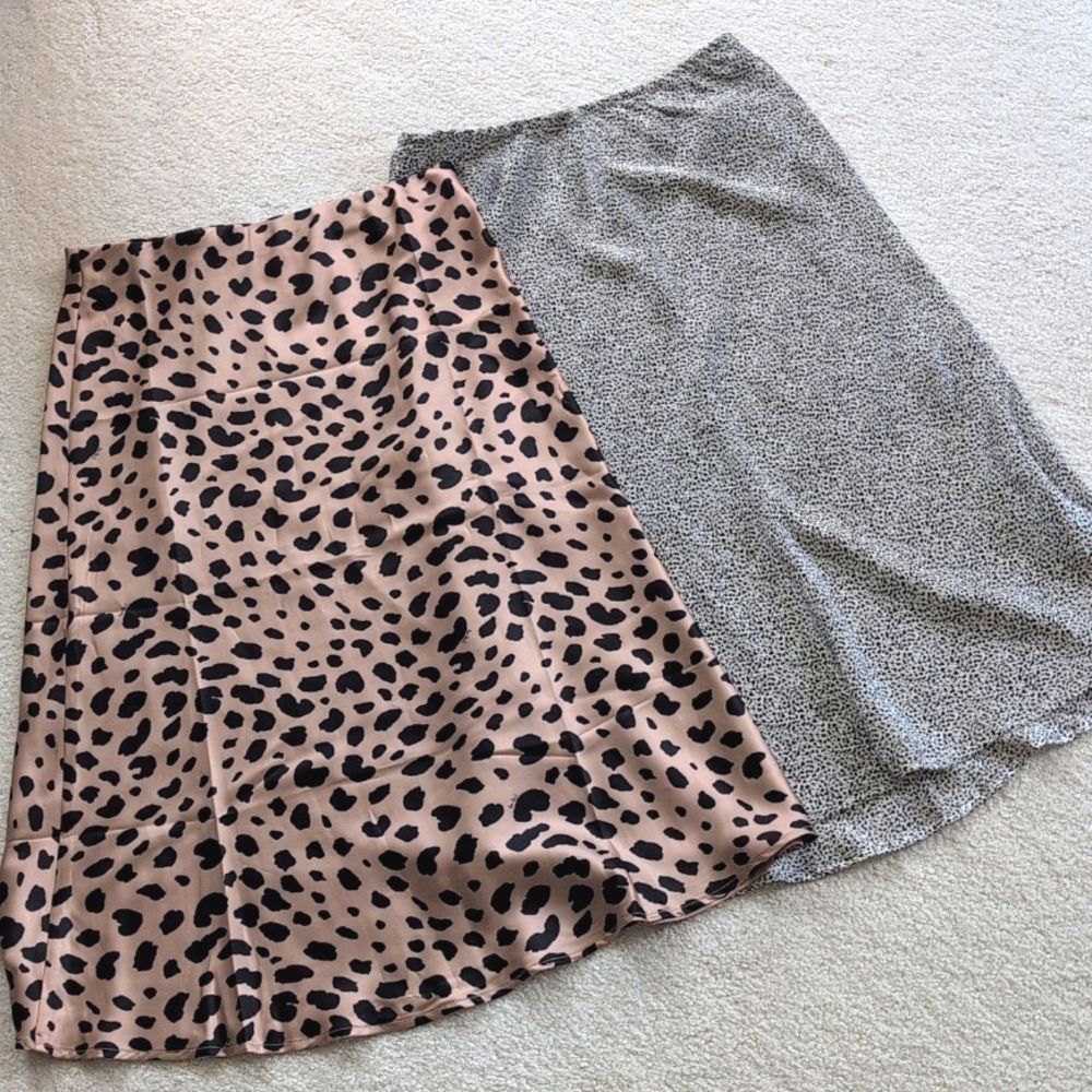 Pair of Animal Print Midi Slip Skirts, Size S